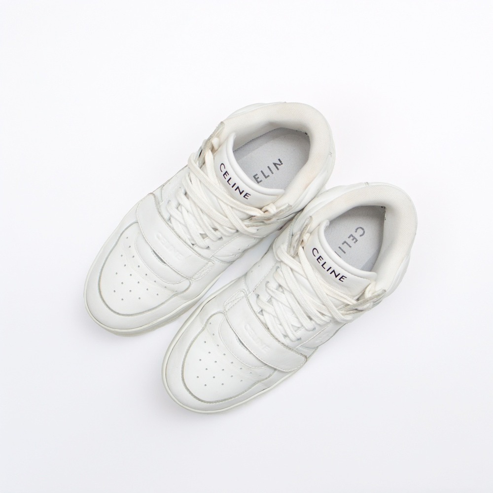 CELINE CT-02 Womens White Calf Leather High-Top Logo Sneakers SIZE‎ 37 EU / 7 US - Picture 7 of 15